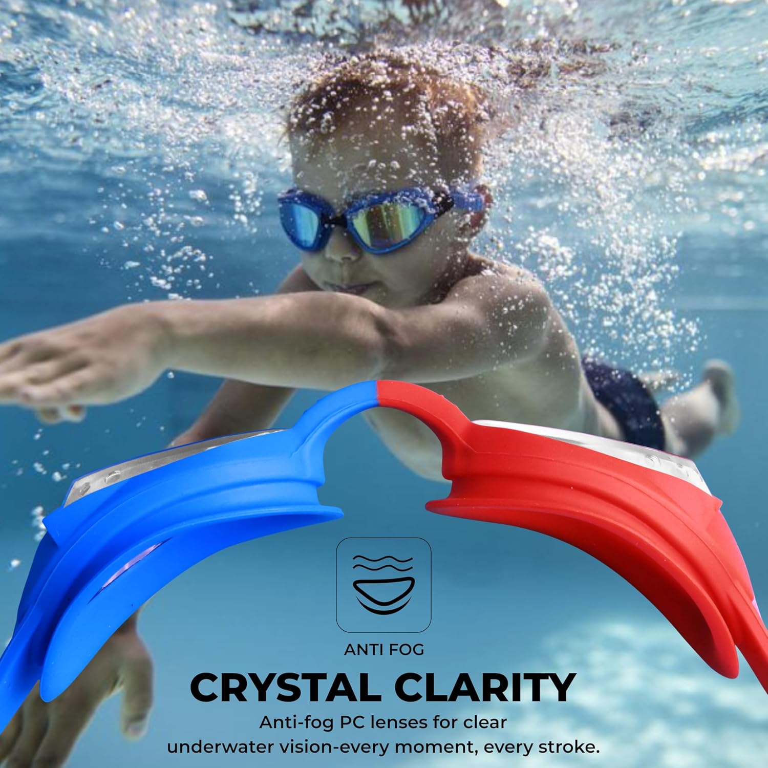 NIVIA KIDDIES JR. 2.0 SWIMMING GOGGLES - RED/BLUE