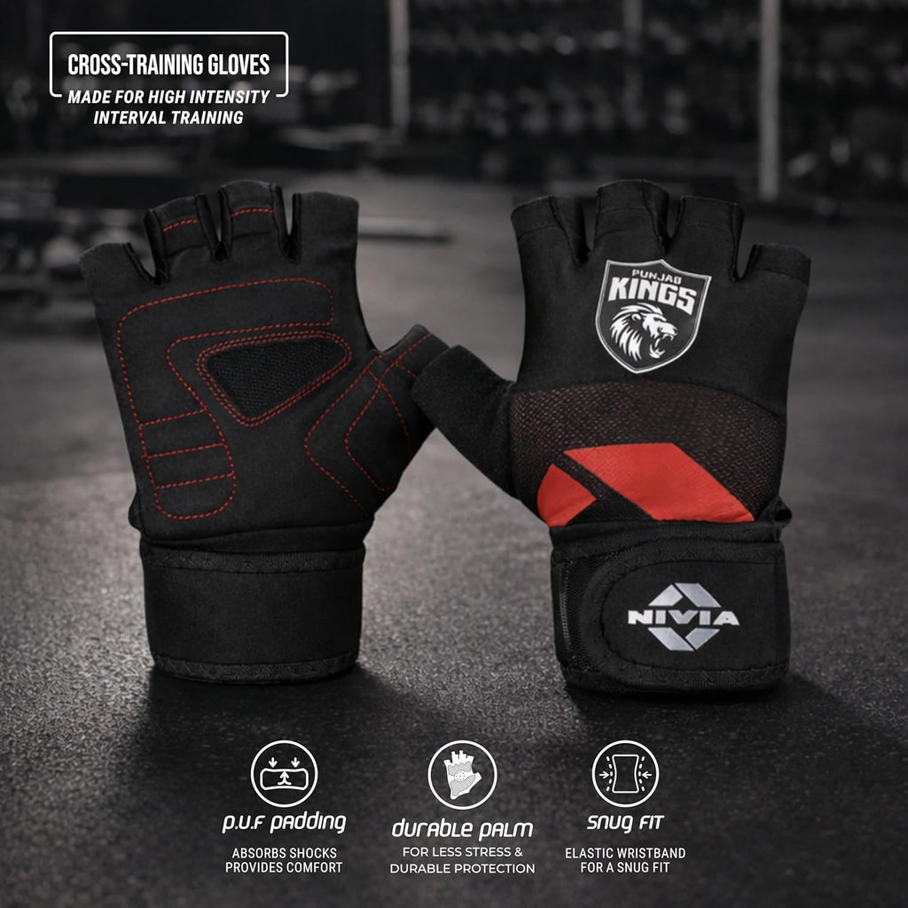 NIVIA PUNJAB KINGS FORGE CROSS TRAINING GLOVES BLACK-MEDIUM