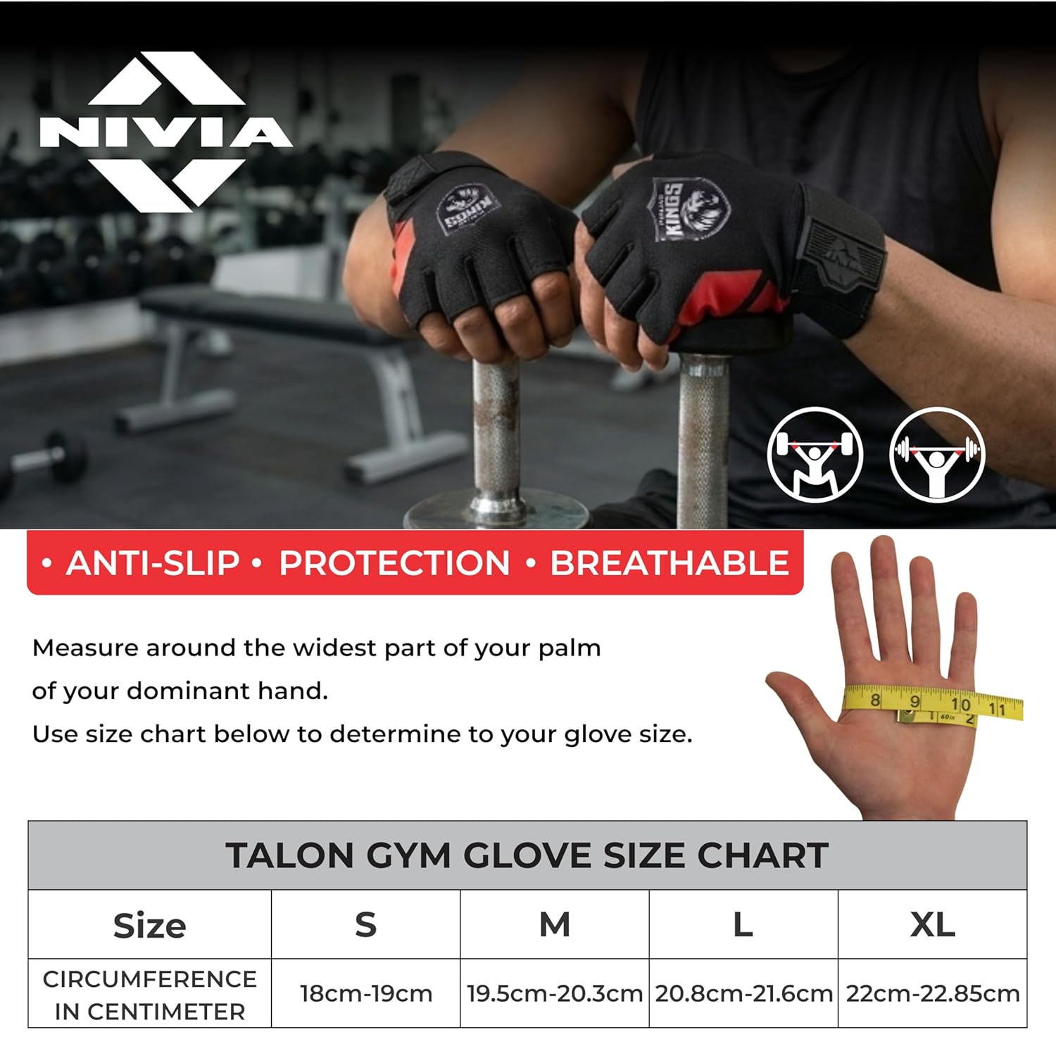 NIVIA PUNJAB KINGS TALON GYM GLOVES BLACK-LARGE