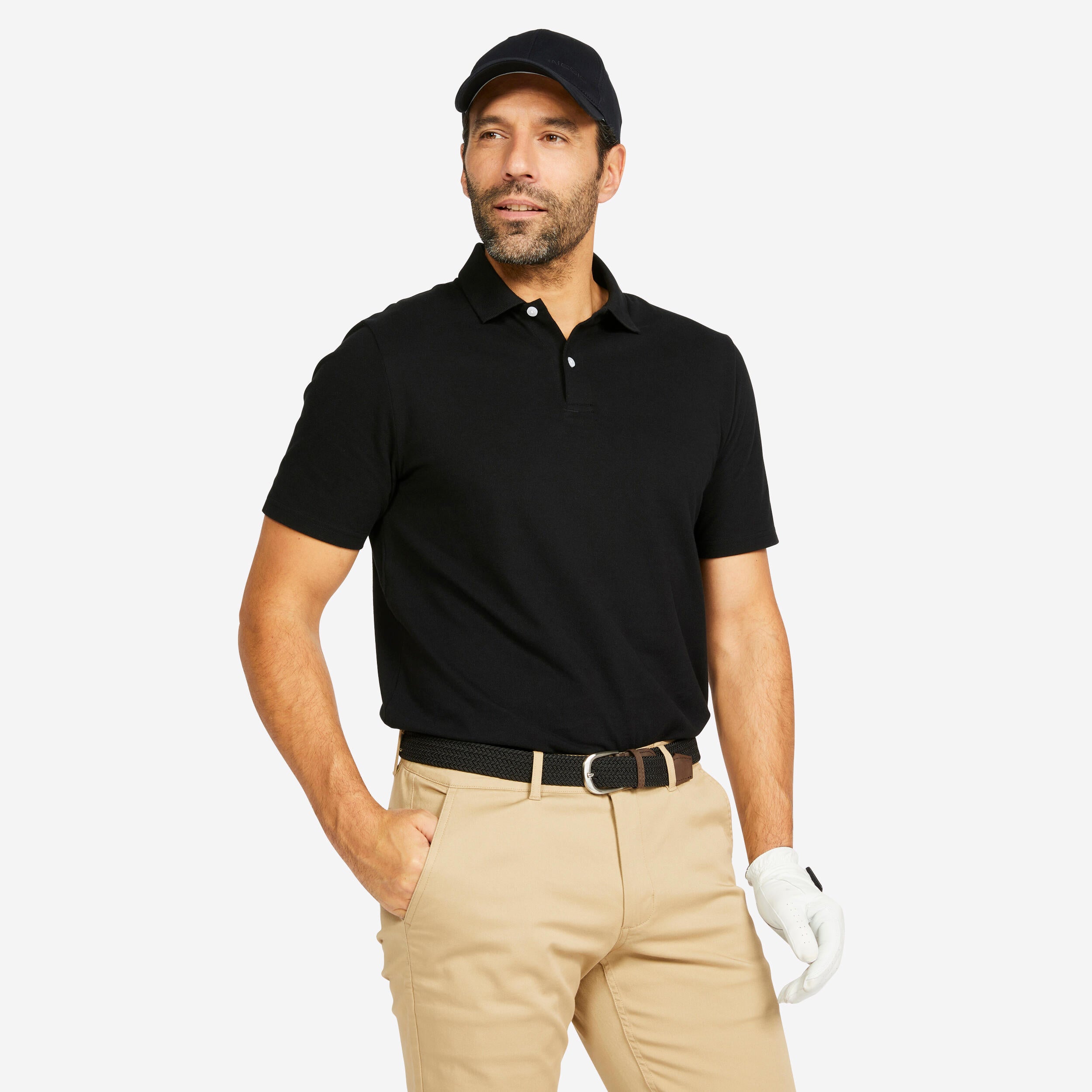 Men’s golf cotton short-sleeved polo shirt - MW100 black
