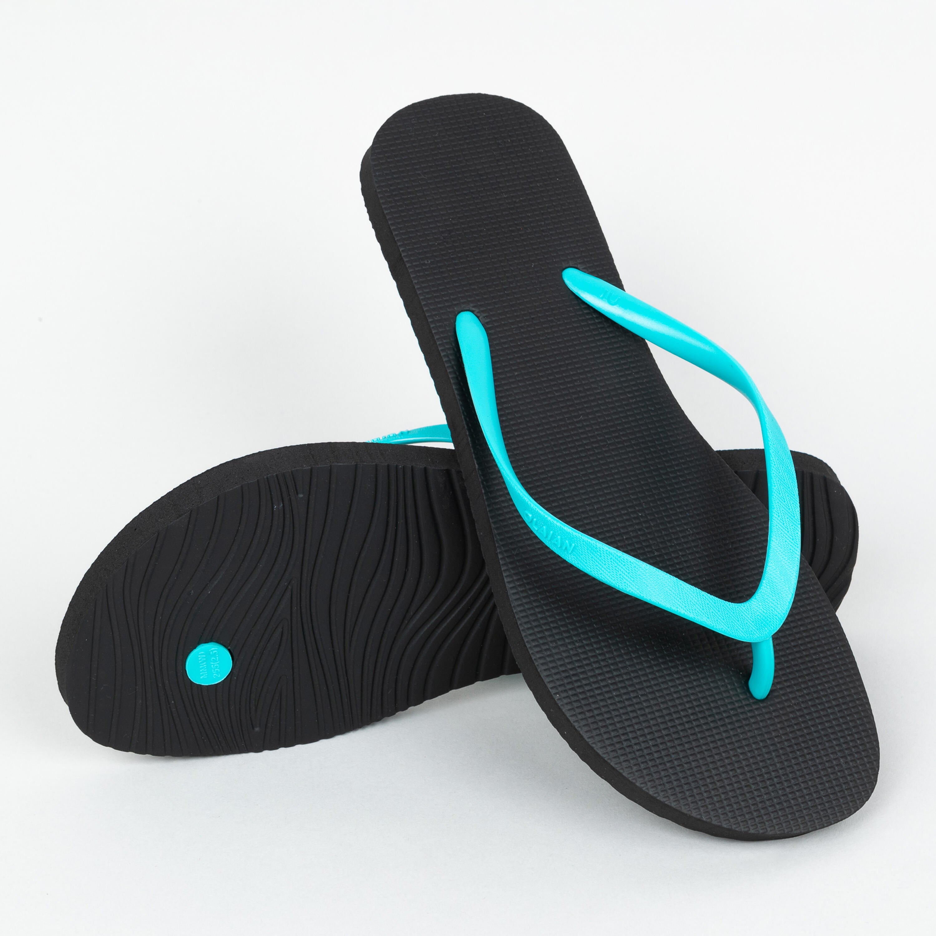 Women Slippers or Flip Flops 100 Turquoise and Black