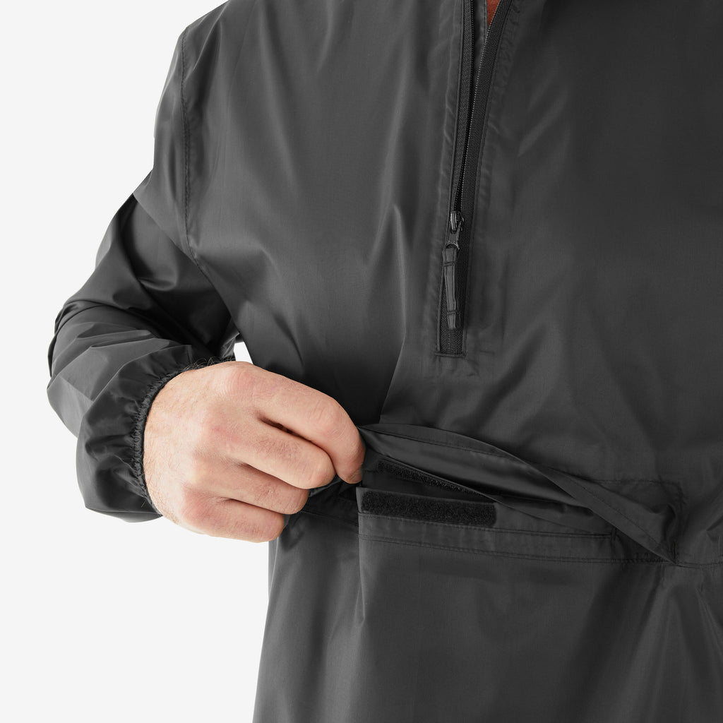 Men Half Zip Compact Rain Jacket with Pouch - Black