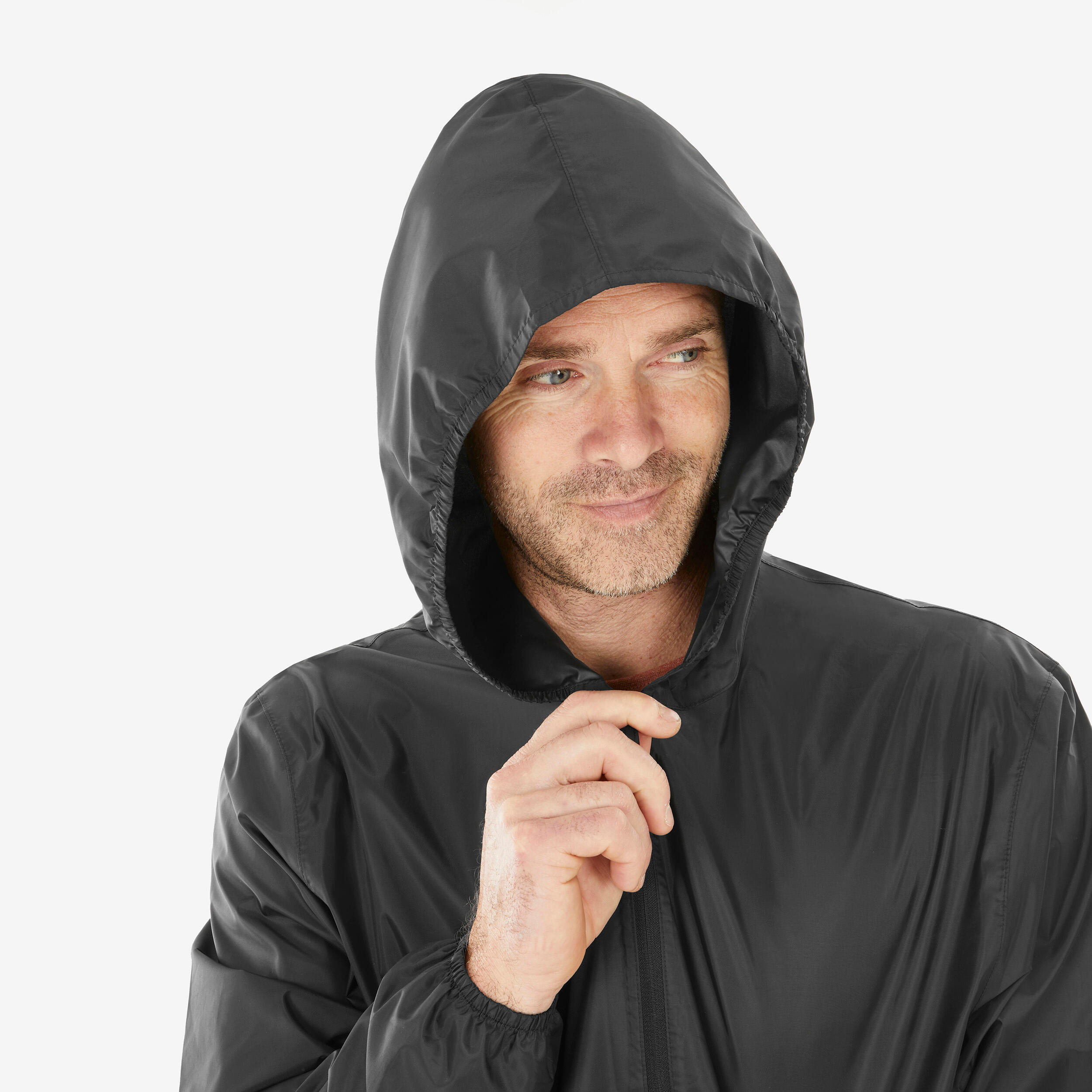 Men Half Zip Compact Rain Jacket with Pouch - Black