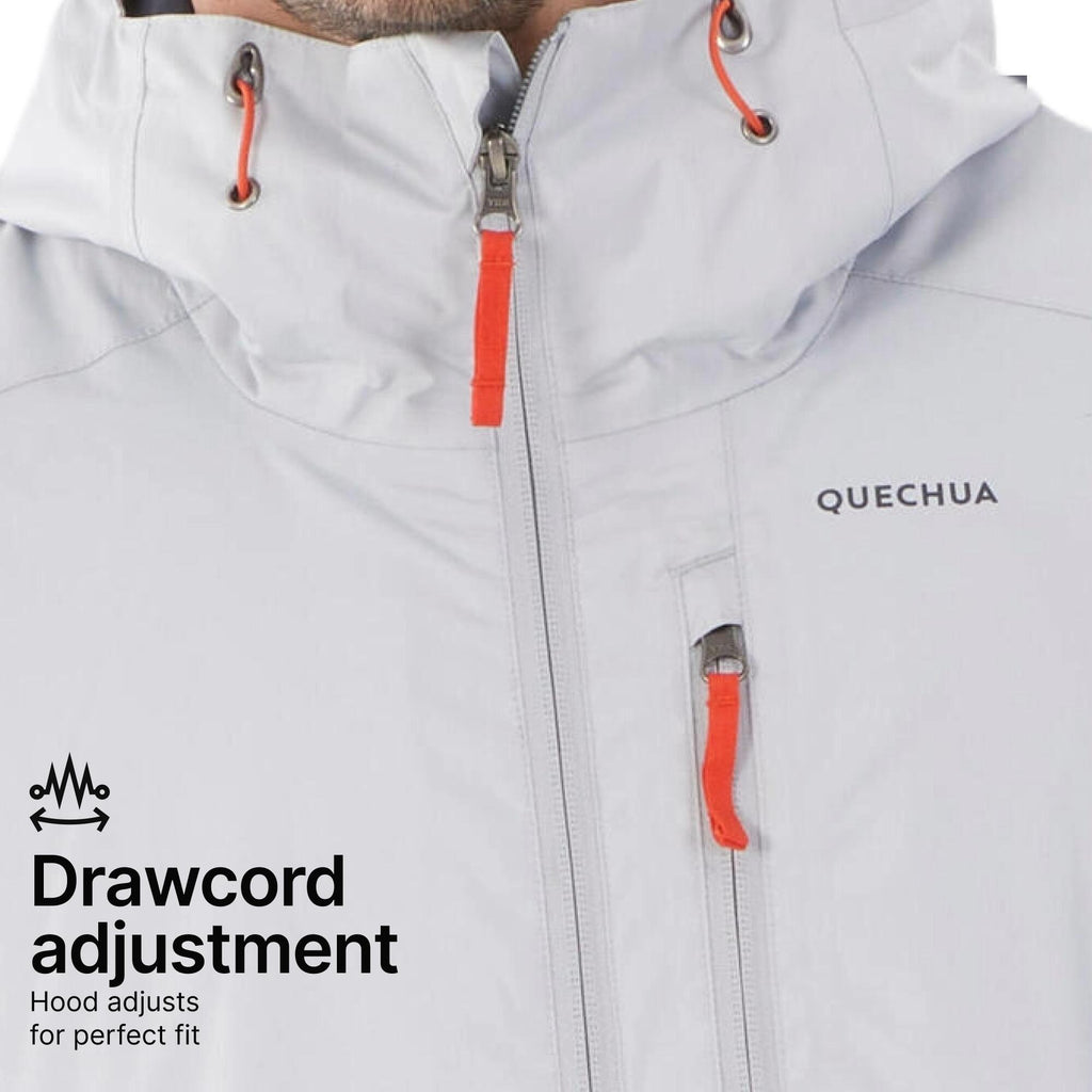 Men Hiking Adjustable Hooded Jacket Waterproof, Warm Upto -10°C, NH500 - Grey