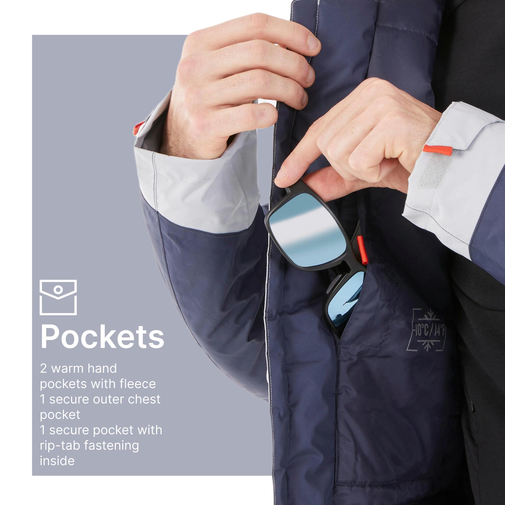 Men Hiking Adjustable Hooded Jacket Waterproof, Warm Upto -10°C, NH500 - Grey