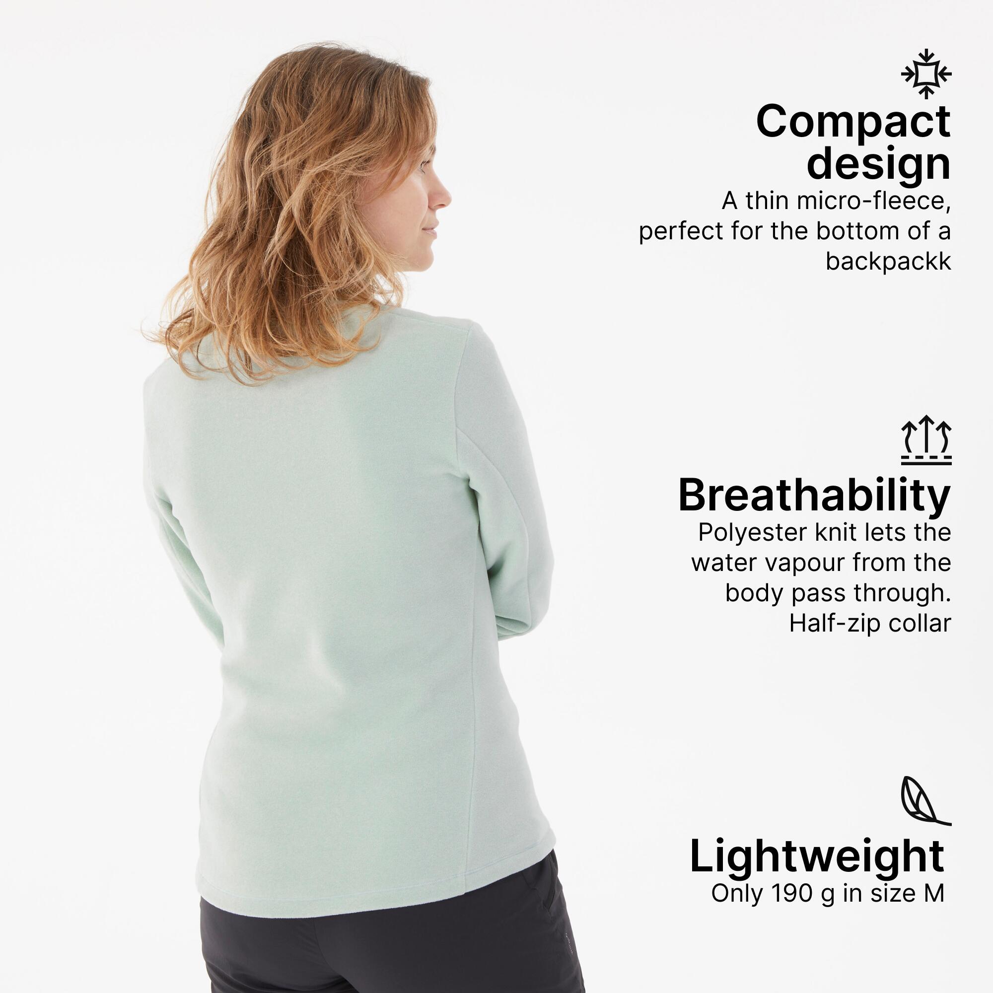 Women’s mountain hiking fleece jacket, MH100 - Turquoise