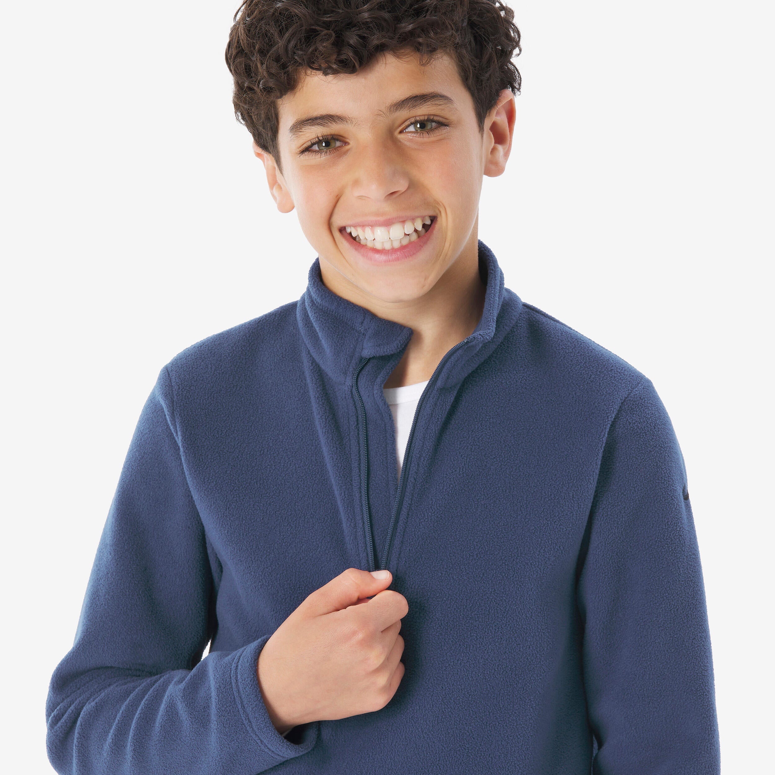 Kids Hiking Warm Fleece Jacket Low Weight, Half Zipped, MH100 - Navy Blue