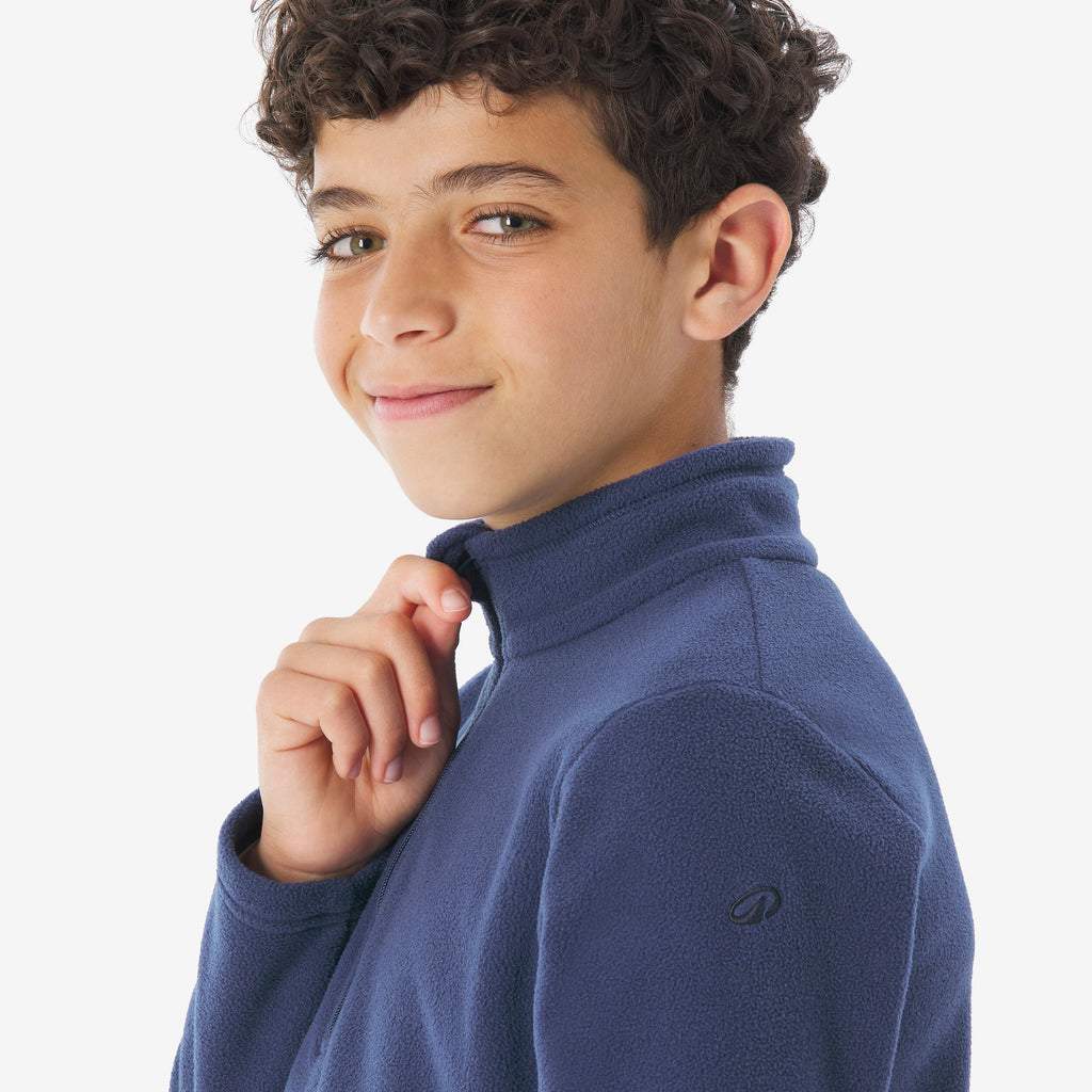 Kids Hiking Warm Fleece Jacket Low Weight, Half Zipped, MH100 - Navy Blue