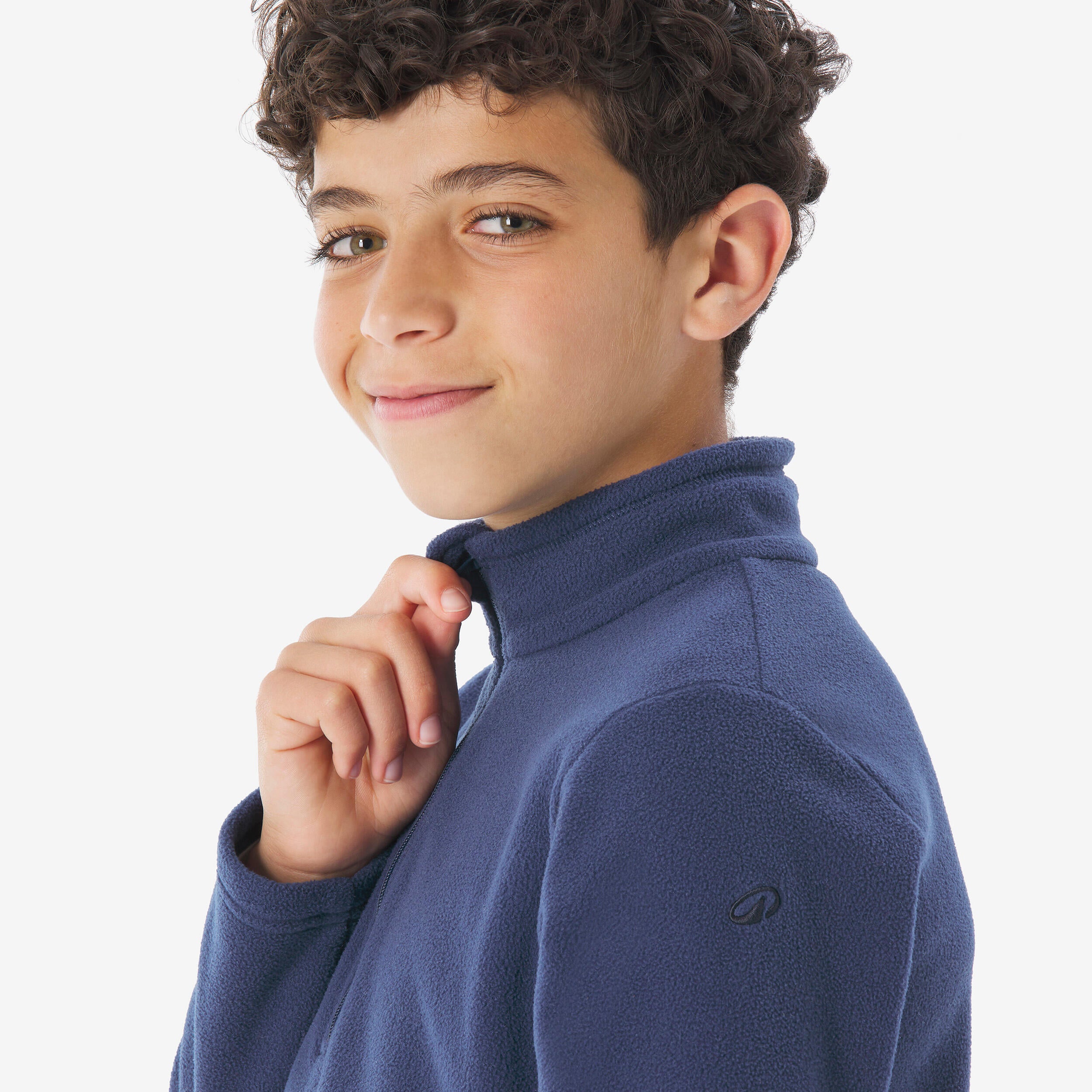 Kids Hiking Warm Fleece Jacket Low Weight, Half Zipped, MH100 - Navy Blue