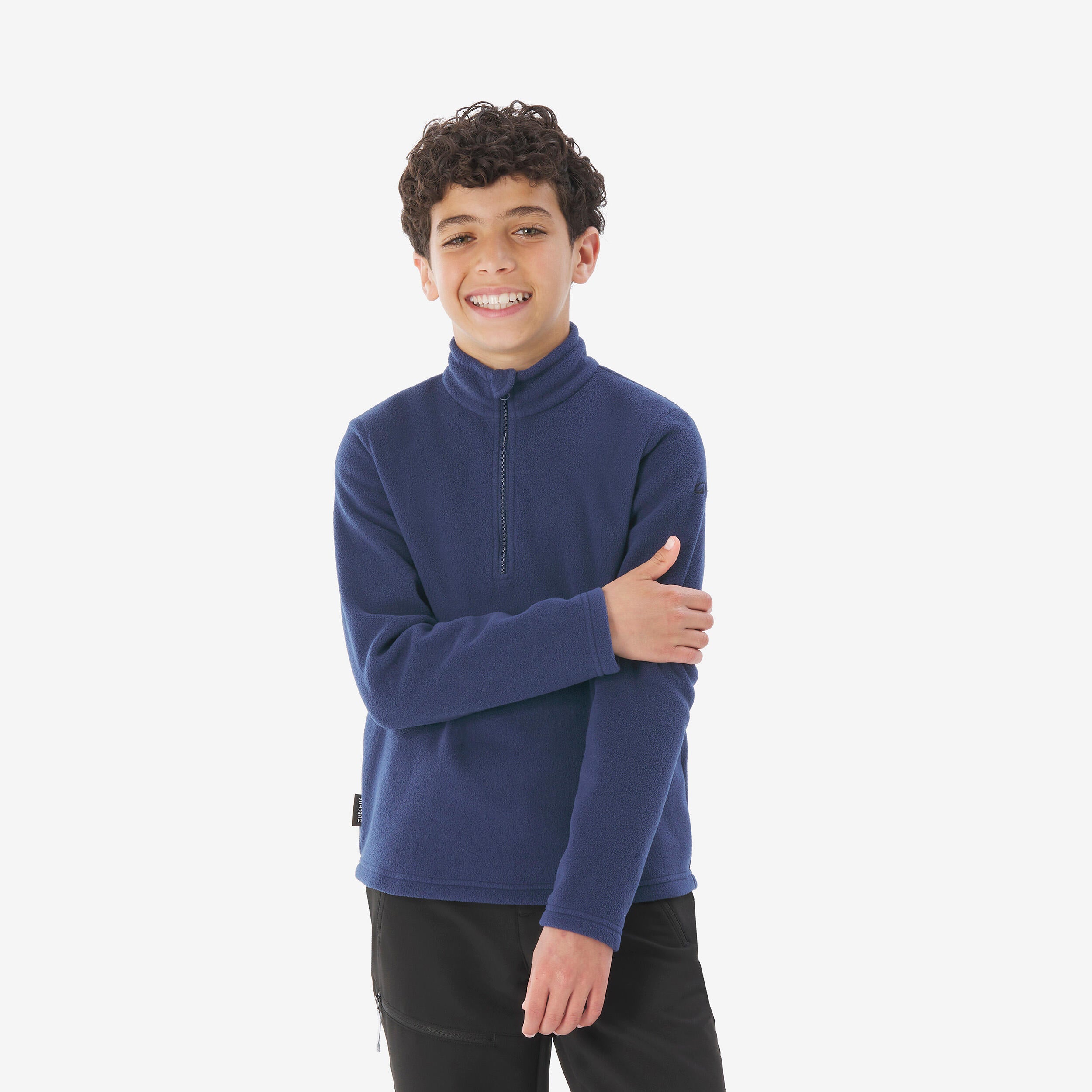 Kids’ warm hiking jacket MH100 - 7-15 years Half zip - Navy Blue