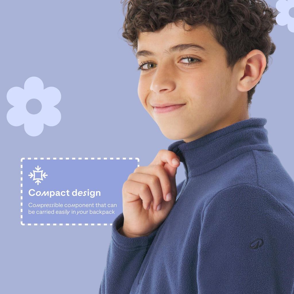 Kids’ warm hiking jacket MH100 - 7-15 years Half zip - Navy Blue